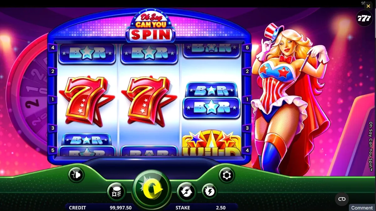 Tampilan visual slot Oh Say Can You Spin dengan tema patriotik Amerika