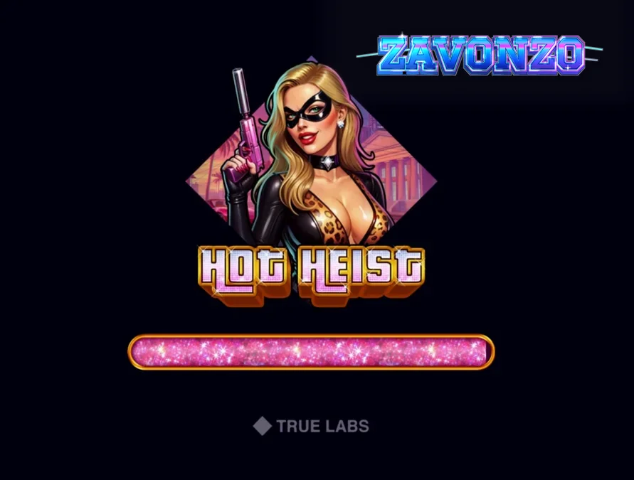 Tampilan visual slot Hot Heist dengan nuansa neon dan tema perampokan